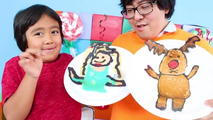 Christmas Pancake Art Challenge with Ryan! Learn How To Do DIY Pancake Art