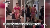 Este turista en ropa interior femenina asquea a los pasajeros del aeropuerto de Palma de Mallorca