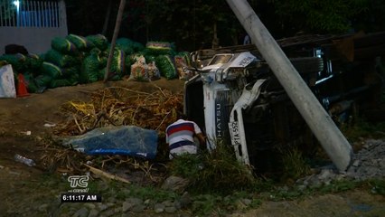 Robaron 30 sacos de limón en camión que se chocó contra un poste