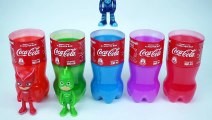 Aprender colores con Coca Cola sorpresa botellas con PJ máscaras sorpresa juguetes
