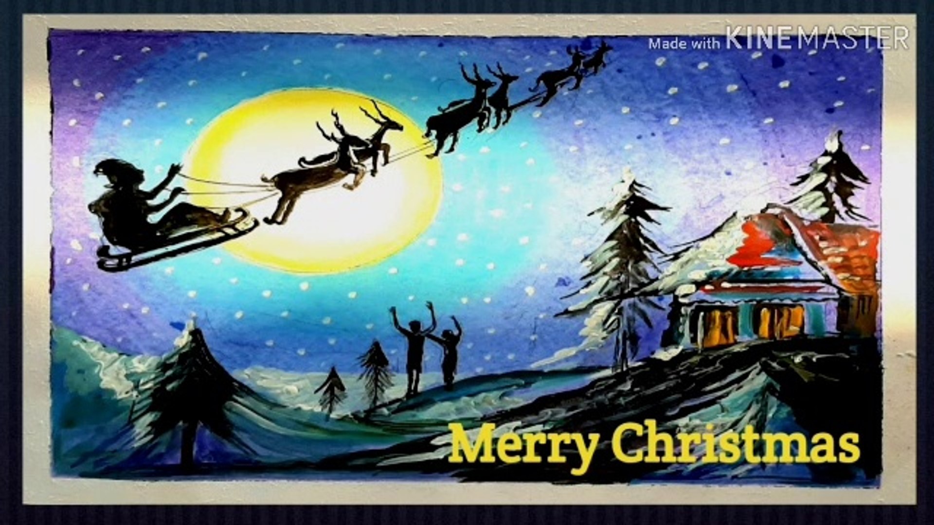 How to draw Santa Claus sleigh ride /Merry Christmas painting, image size:1920x1080