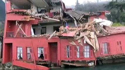 Gemi çarpan yalının son hali havadan görüntülendi