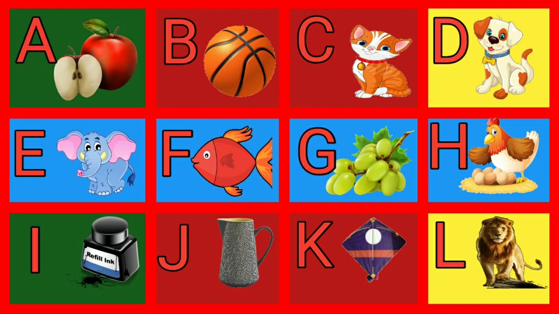a for apple b for ball c for cat d for dog, apple ball cat dog elephant  fish gorilla hat, a for apple b for badka apple, a for apple b for