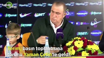 Fatih Terim, basın toplantısına torunu Yaman Çetin'le birlikte geldi