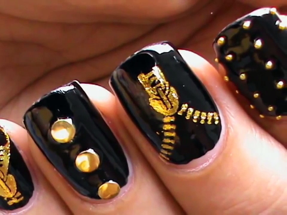 Biker Studded Nails _ Water Decals _ Zipper Nail Art Designs