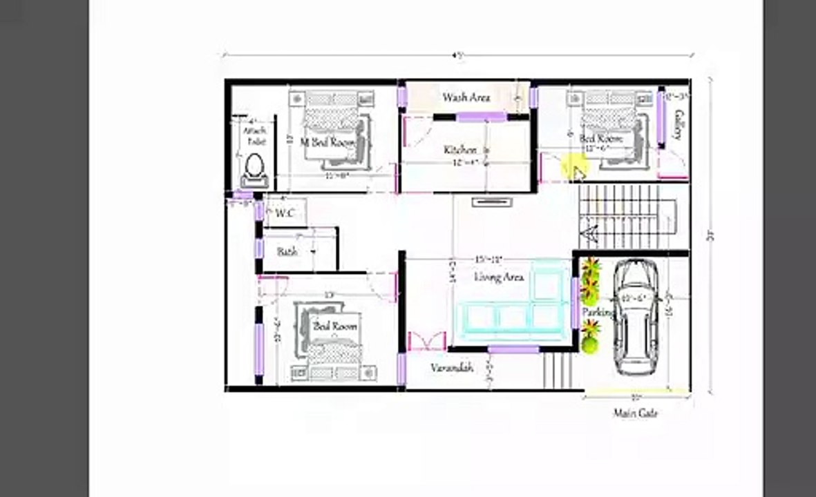 3 BHK MODERN HOUSE PLAN IN 45 X 30 FT