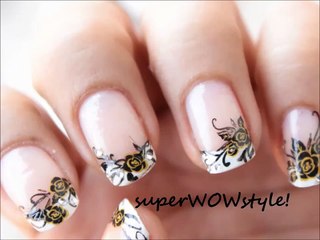 Black Rose! French Tip Nail Designs - With water decals