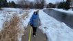 Kid Does Ice Skating Amazingly on Frozen Sidewalk After Snow Storm