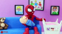 Funny Play Doh Stop Motion  Spiderman Babysitting Baby Sleeping  Play Doh Cartoons For Kids