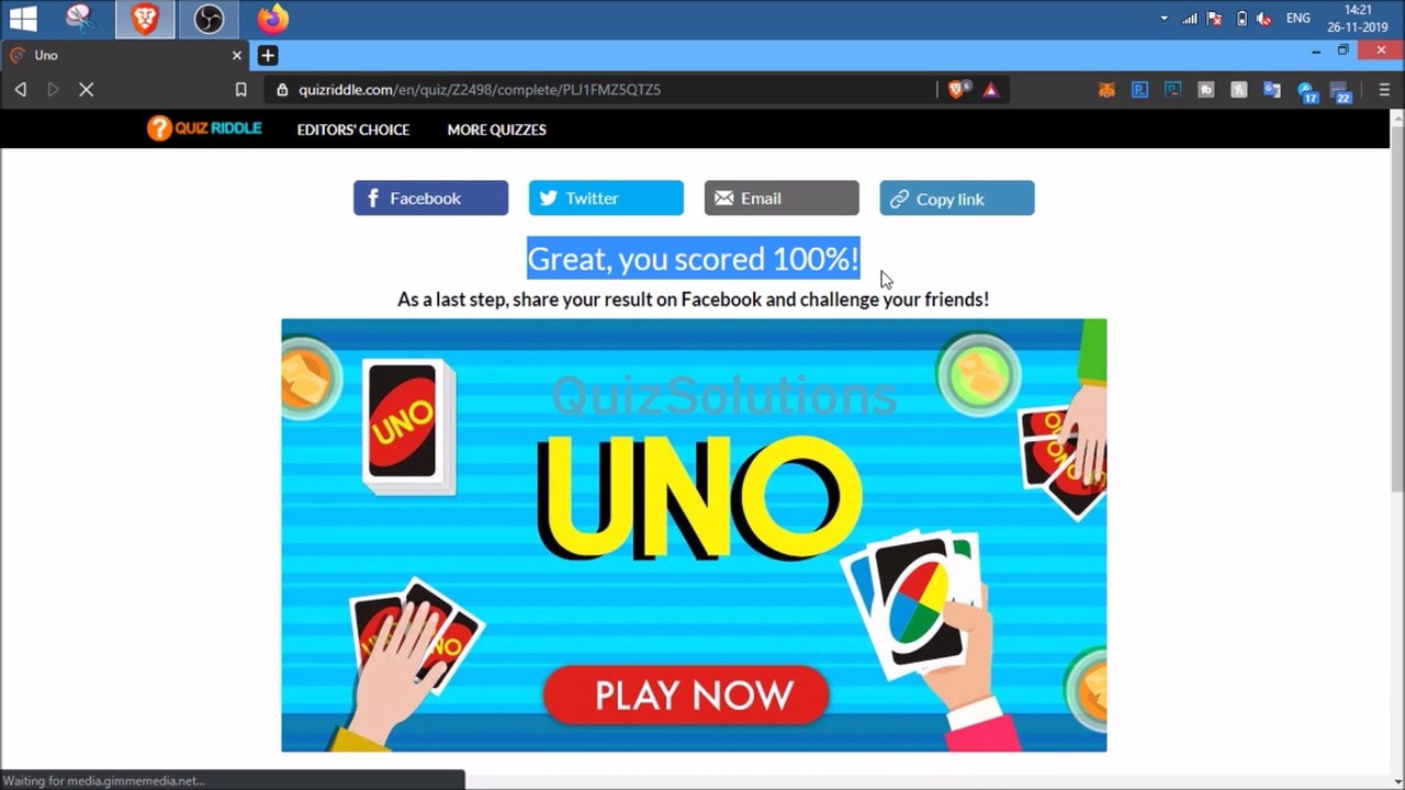 Quizriddle UNO Answers 10 Questions Score 100% Video QuizSolutions