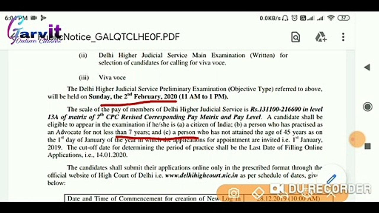 Higher Judicial Service Delhi High Court job notification 2020||DHC HJS Job||