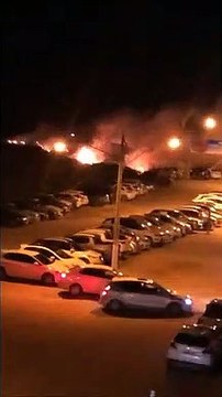 Vegetação pega fogo após disparos de fogos de artifício em Guriri