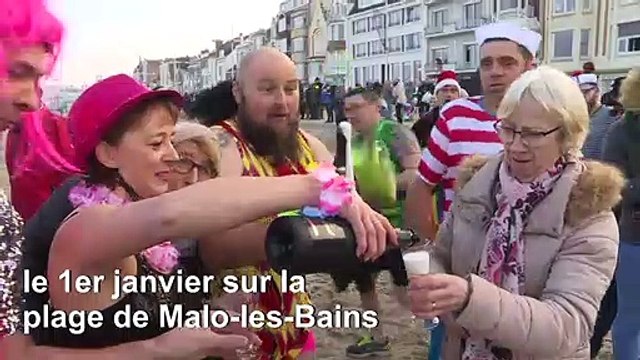 Nouvel An: traditionnel bain pour les givrés de Malo-les-Bains