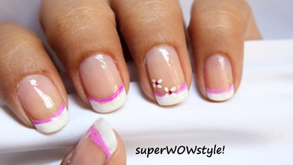 Pink flower _ Cute French Tip Nail Designs