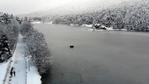 Gölcük Tabiat Parkı'ndaki göl buz tuttu
