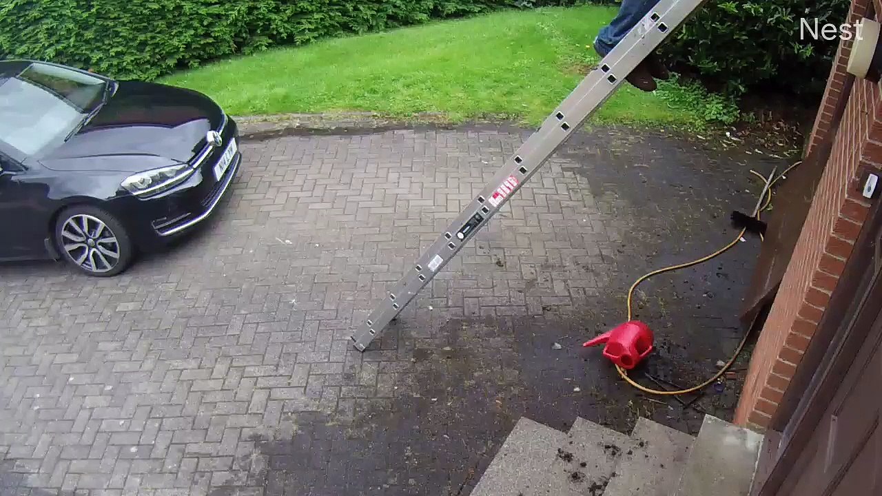 Man Faces Rough Landing from Ladder