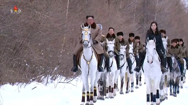 North Korean TV broadcasts video of Kim on horseback in winter snows