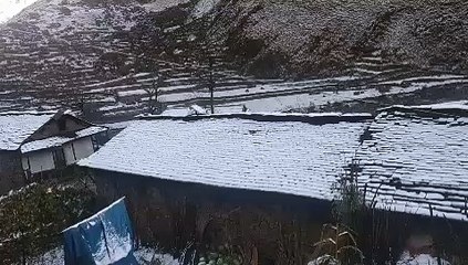 It was snowing in the village house.