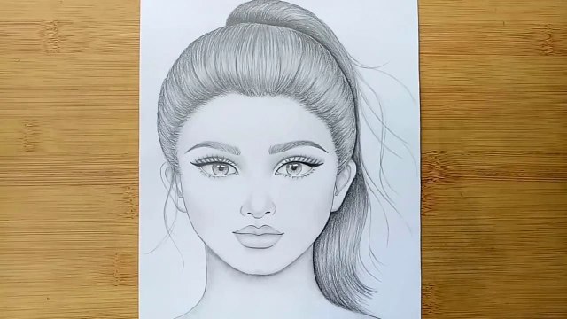 A pretty girl with ponytail hairstyle drawing by a pencil for beginners -  video Dailymotion