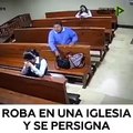 Un herético ladronzuelo roba la cartera a una mujer en plena oración en una iglesia ecuatoriana