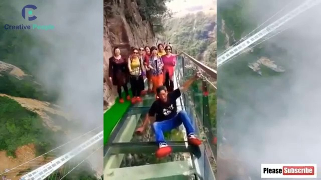 Scary Glass bridge in china ✦  有趣的恶作剧尽量不要笑挑战