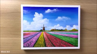 Daily Challenge #2 _⁄ Tulip Field Acrylic Painting
