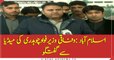Federal minister Fawad Chaudhry talks to media