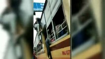 Chennai college students standing on bus roof