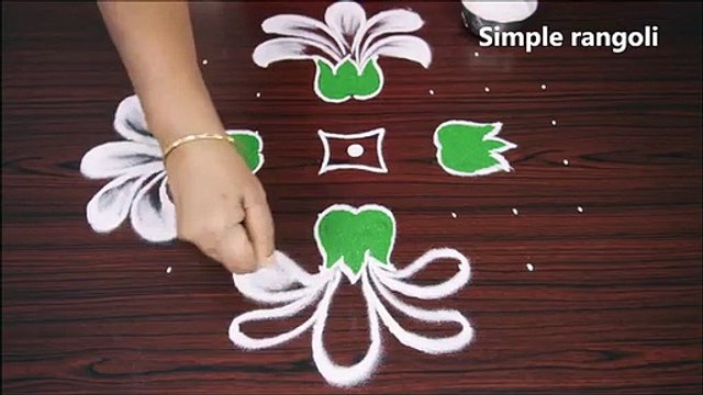 Beautiful and Simple Flower Rangoli with 8x4 dots Festival Flower Kolam Muggulu Designs