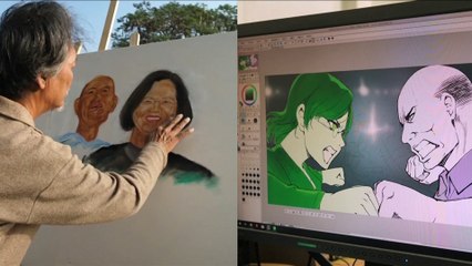 Taiwan artists draw 2020 presidential candidates in contrasting mediums