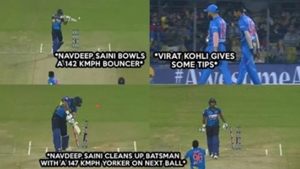INDvSL |Navdeep Saini Castles Danushka Gunathilaka With 147.5 kmph Yorker