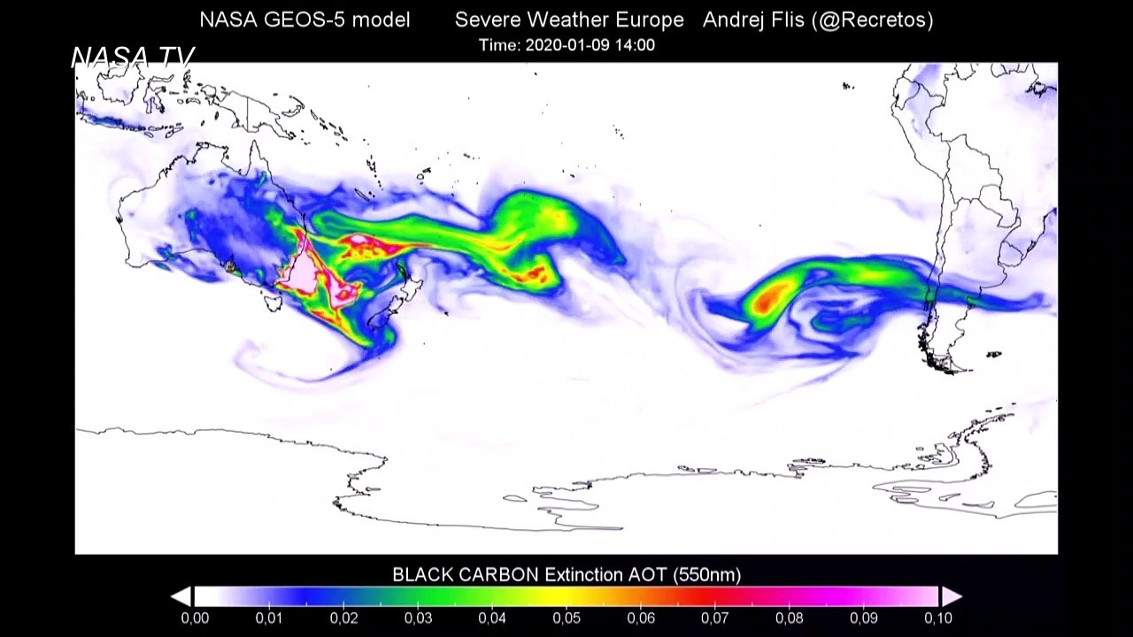 Humo de incendios forestales de Australia llega a Chile y Argentina