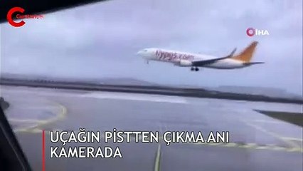 Uçağın pistten çıkma anı kamerada