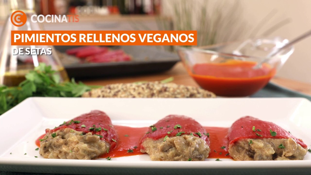 Pimientos rellenos de setas (receta vegana) - Cocinatis
