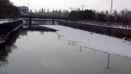 Kars Çayı'ndaki buz kütlesinde mahsur kalan köpeği itfaiye kurtardı