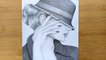 A Lady With Hat - step by step drawing -- How to draw a girl with hat -- Pencil Sketch_2