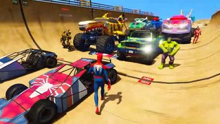 Superhero Cars Сhallenge on ramps with Ironman Spiderman and other Superheroes GTA