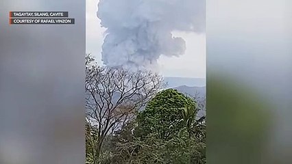 View from Tagaytay, Cavite of ash spewing from Taal Volcano