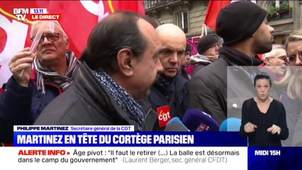"Il y a de quoi s'interroger sur la volonté du gouvernement de prendre en compte l'avis des organisations syndicales" déclare Philippe Martinez (CGT) en tête du cortège parisien