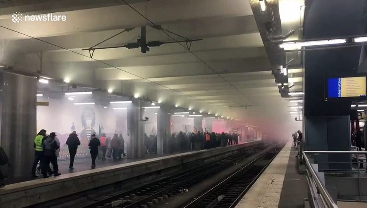 Chaotic scenes at Gare du Nord, Paris as protests against pension reform enter 36th day