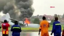 Kongo'da askeri uçak havaalanına gövde üstü indi... yanan uçaktaki yolcular tahliye edildi