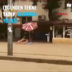 Leğenden tekne yapıp akıntıda yüzdü