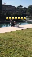 Diego Costa riding a go-kart near a swimming pool... What could go wrong ?
