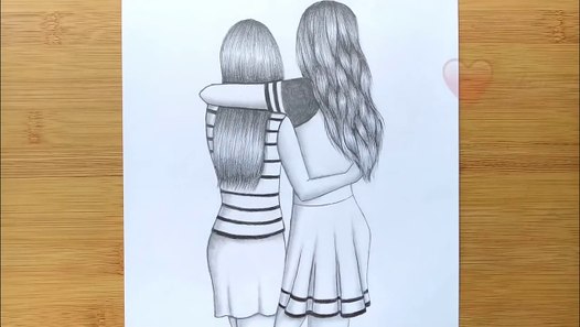 Best friends pencil Sketch Tutorial -- How To Draw Two Friends Hugging