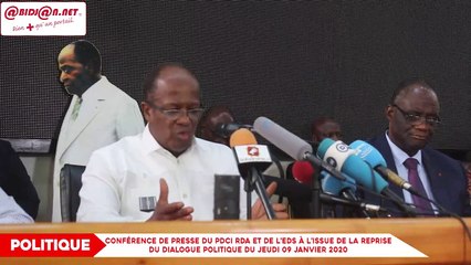 Conférence de Presse du PDCI RDA et de l’EDS à l’issue de la reprise du dialogue politique du jeudi 09 janvier 2020