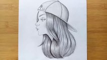 How to Draw a Girl with Cap for BEGINNERS - step by step -- Pencil sketch