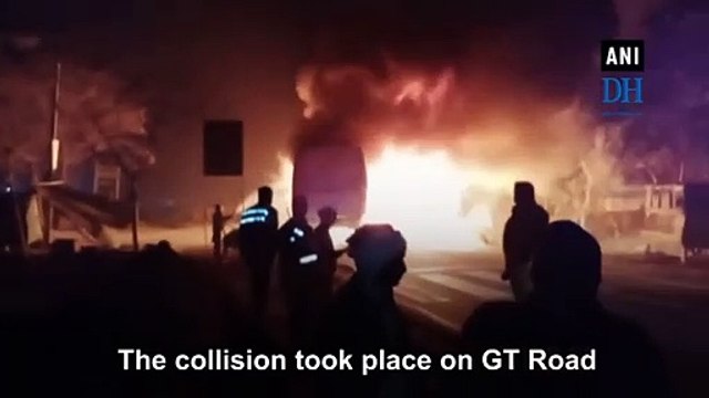 Bus carrying 50 passengers catches fire in UP's Kannauj after accident