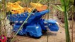 Excavator Bulldozer, Dump Truck Toy Video for Children Transport Trucks Crossing on Deep Water