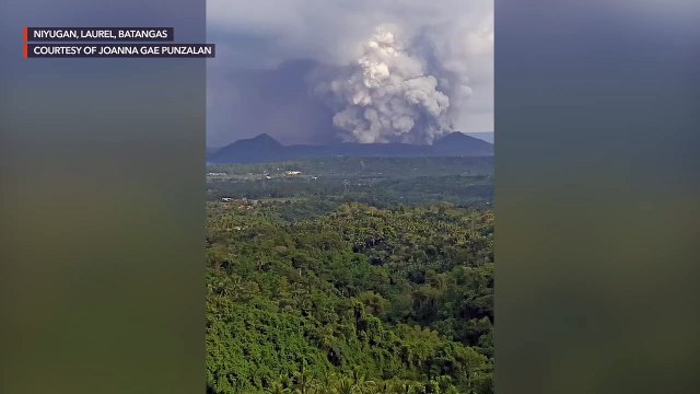 View from Laurel, Batangas as Taal Volcano spews ash