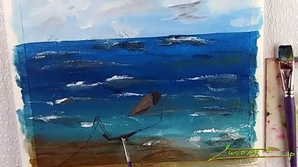 How to draw a seashore with a boat very easily